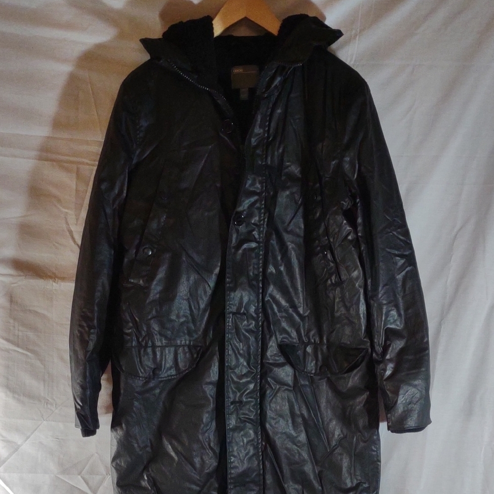 ASOS Men's Black Hooded Raincoat with Water-Resistant Finish - Long - Sz. 2XS
